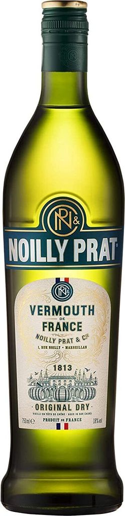 A bottle of Noilly Prat Original Dry Vermouth.