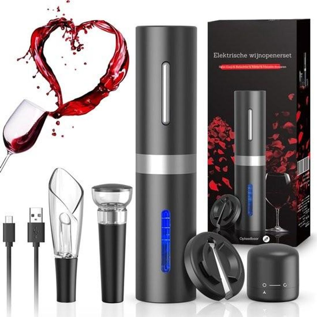 Elektrischer Korkenzieher - 6-in-1 - automatisch & kabellos - USB aufladbar - Vakuumversiegelung