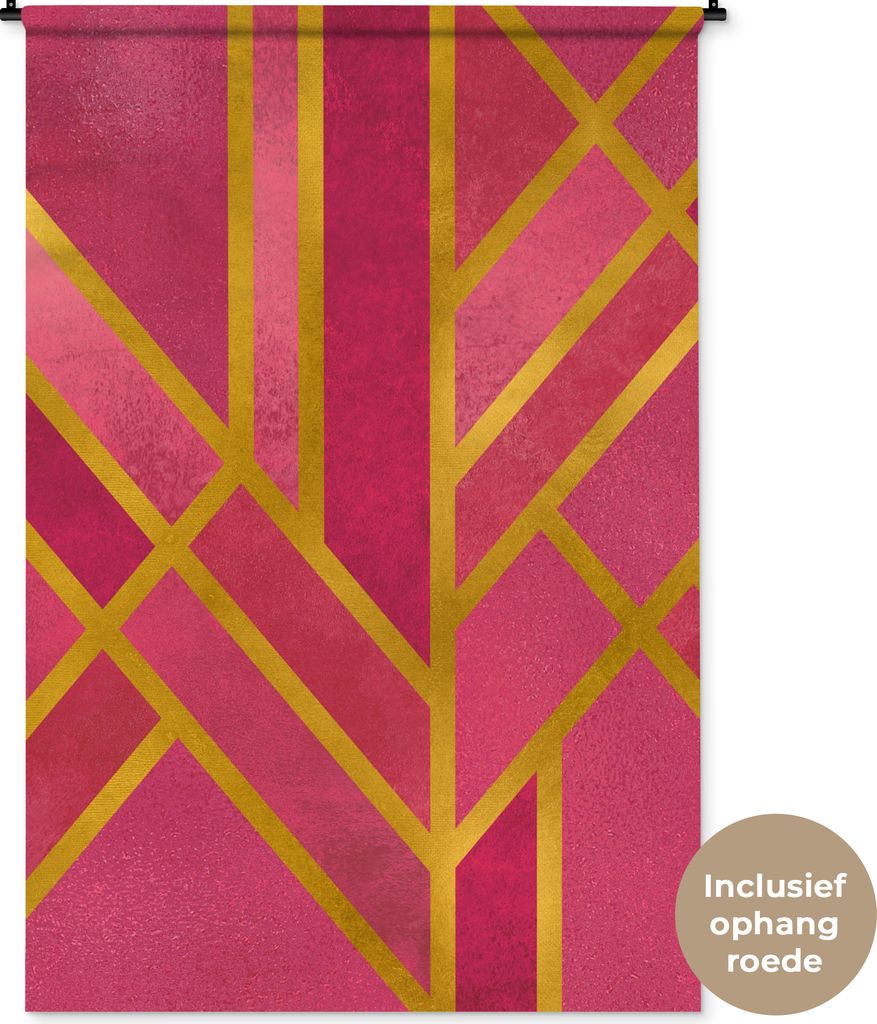 MuchoWow Wandteppich Wandbehang Gold - Rosa - Luxus 120x180 cm Tapisserie Dekoration Wandtuch - Schlafzimmer - Dekorationen für das Haus