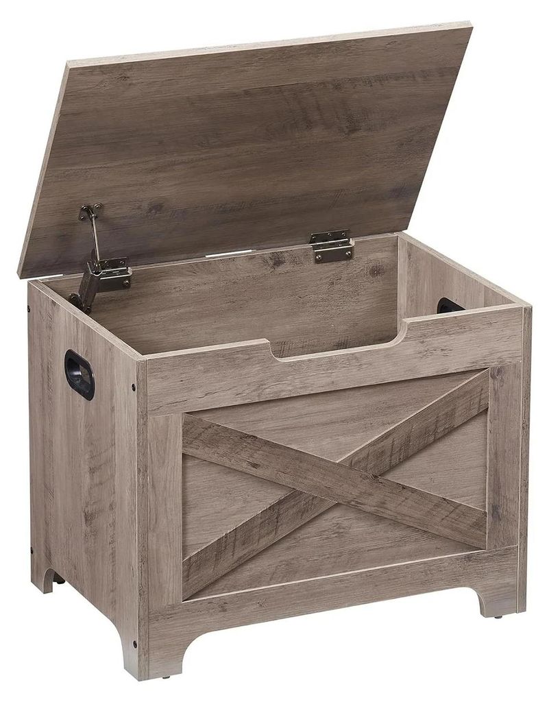 Aufbewahrungsbank - Holztruhe - Antik-Optik - Sicherheitsscharnier - Einfache Montage - 60 cm - Hocker & Ottomane - Spielzeugkiste - Grau