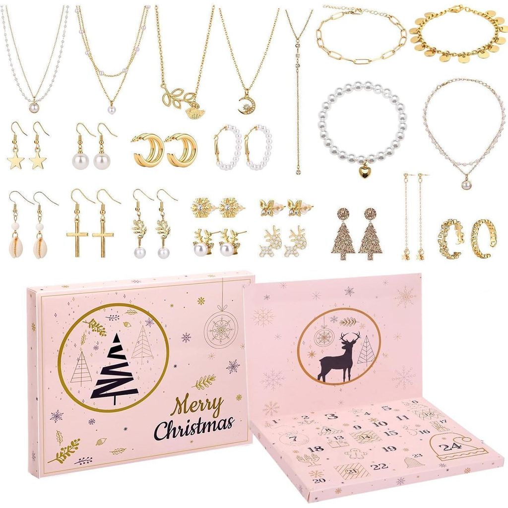 Adventskalender Schmuck Set Gold 24 Teile Halsketten Produktbild 