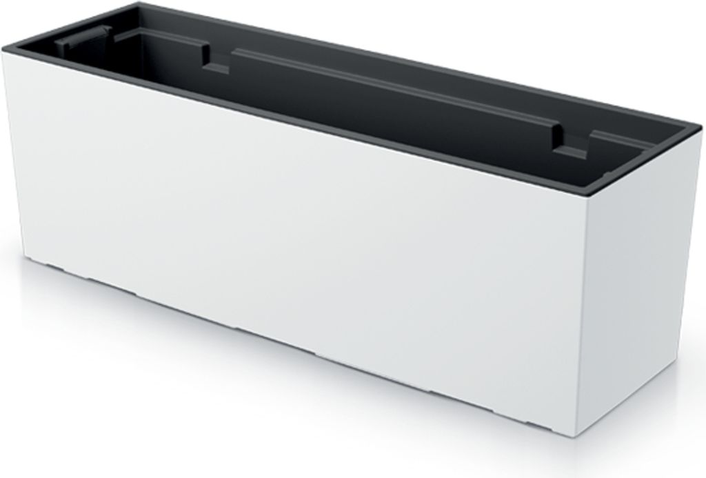 A white rectangular planter with a black interior, shown from a slightly elevated angle on a white background.