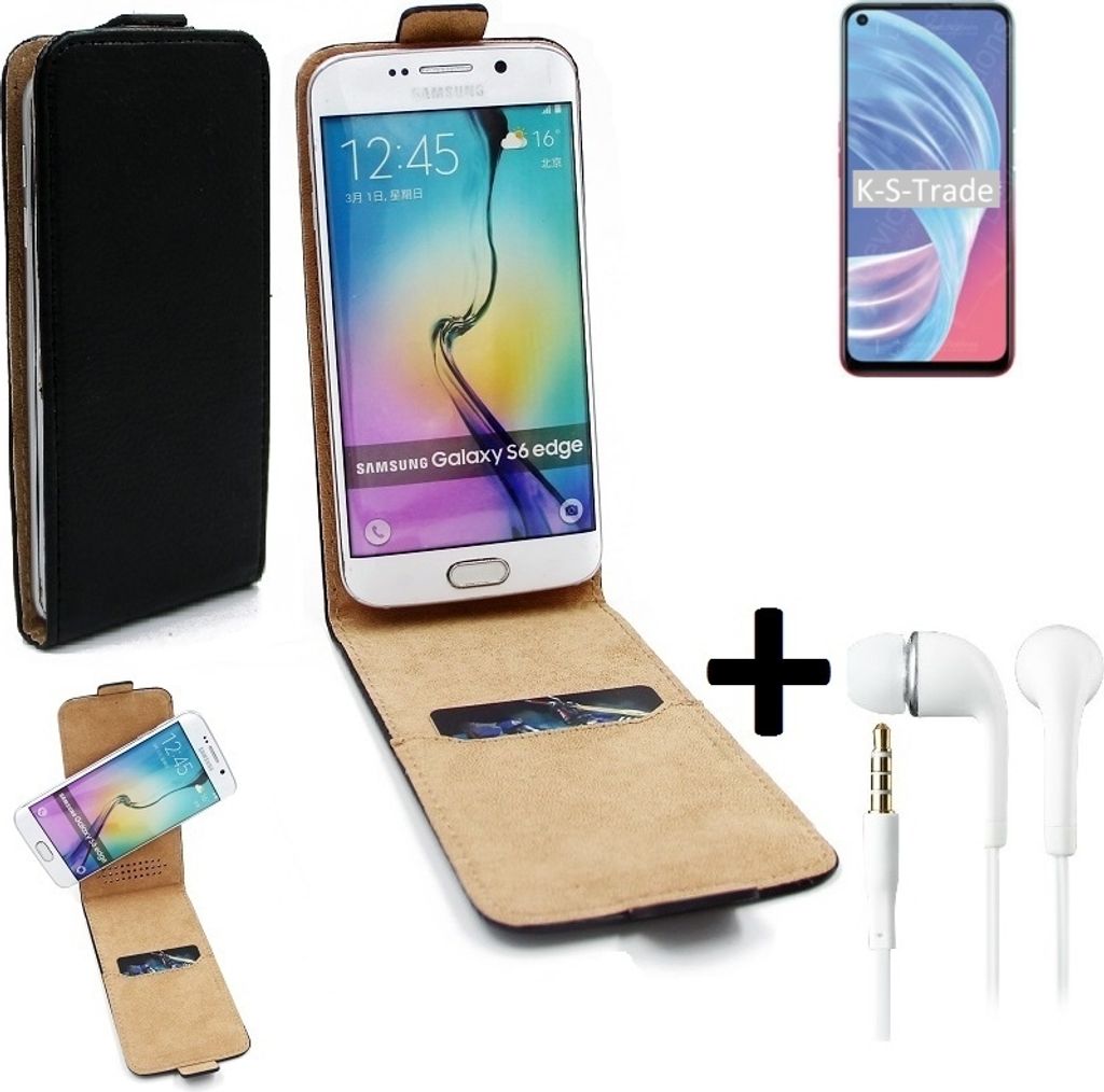 K-S-Trade Handy-Hülle + Kopfhörer kompatibel mit Oppo A73 5G 360° Flipstyle Schutz-Hülle Smartphone Tasche Case Flip cover schwarz 1x