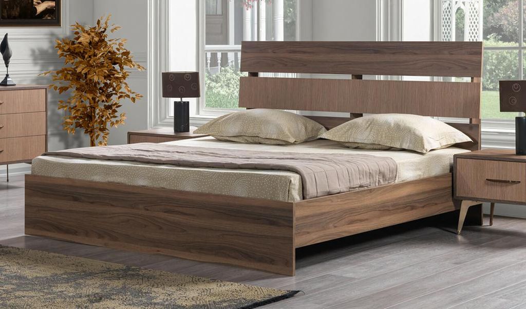 Doppelbett Bett Schlafzimmer 160сm Matratze Braun moderner Stil Holz