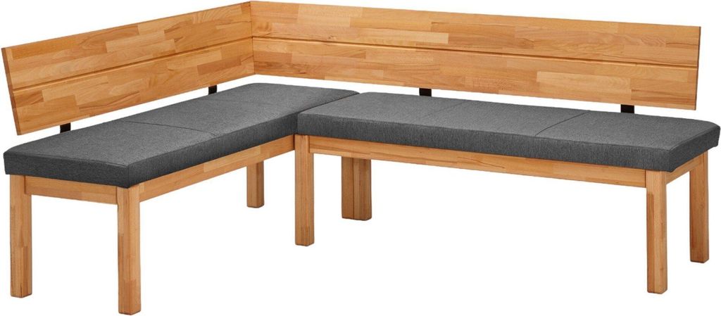 Eckbank Damita aus Massivholz 155 x 194 x 84 Küchenbank massiv Kernbuche geölt/Grau 12179-155194