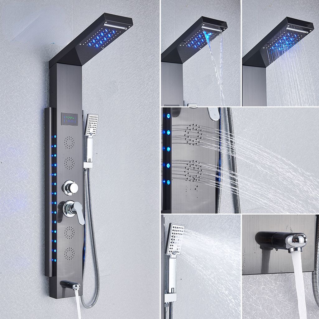 LED Licht Dusche Wasserhahn Badezimmer SPA Massage Jet Dusche Säule Duschsystem Regen Dusche Panel Kunststoff Sprayer Kopf