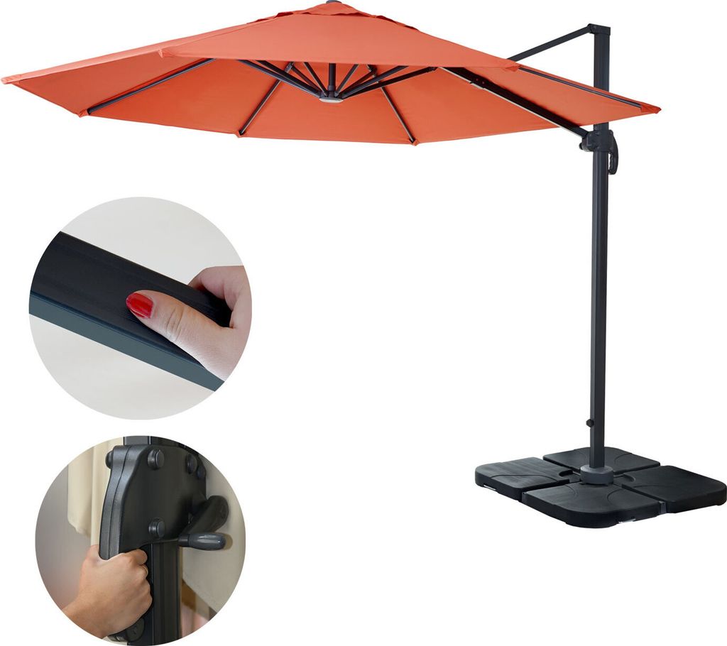 Gastronomie-Ampelschirm MCW-A96, Sonnenschirm, rund Ø 3m Polyester Alu/Stahl 23kg terracotta mit Ständer