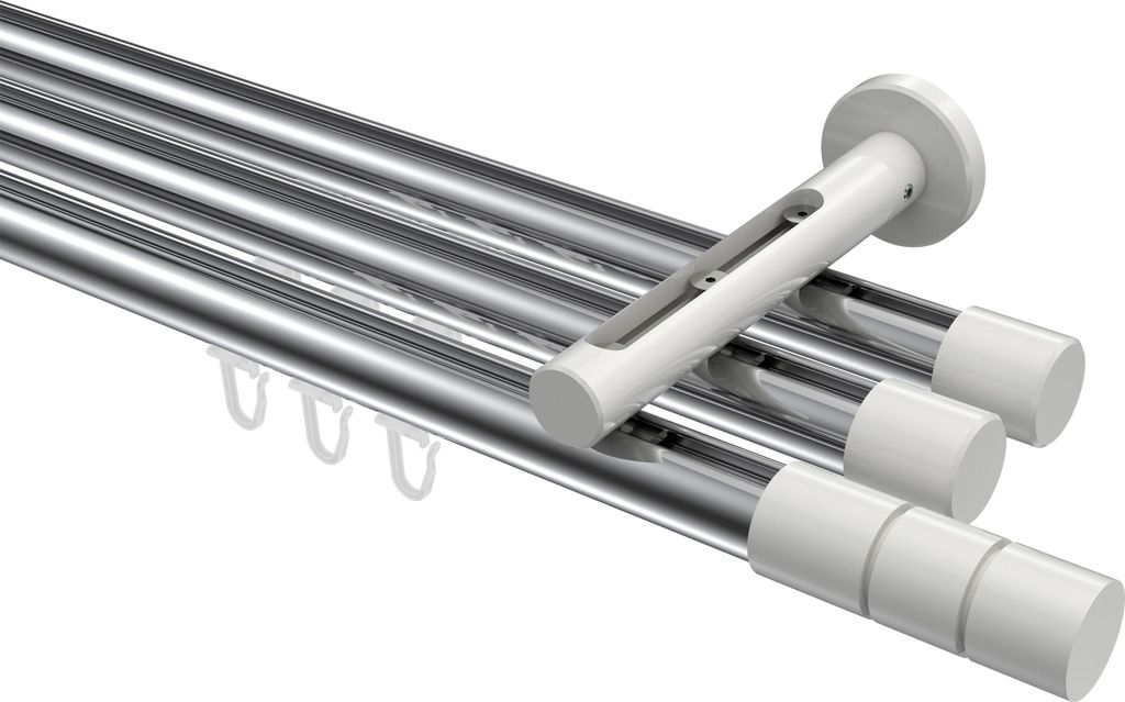 Interdeco Innenlaufstange / Gardinenstange mit Innenlauf Chrom / Weiß, Typ Siteno Elanto (Rillenzylinder), 20 mm Ø 3-läufig, 520 cm