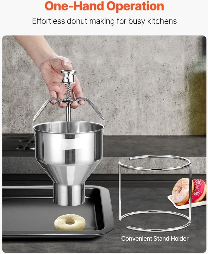 Machine à beignets manuelle inox 2,4L - Distributeur de pâte avec support - 5