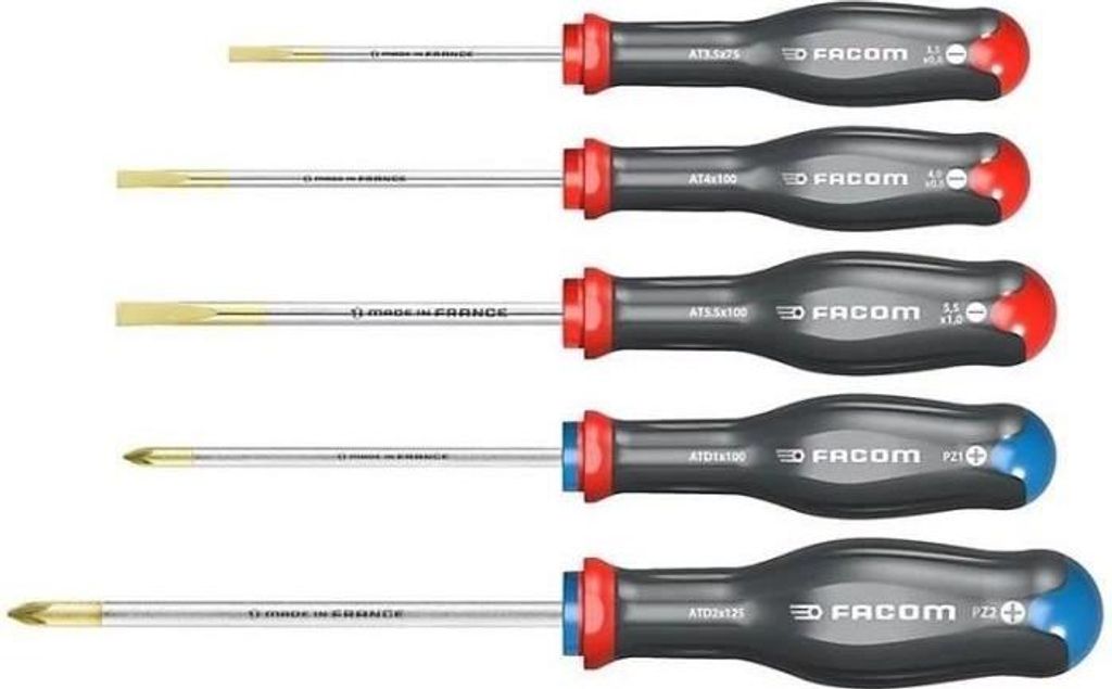 Schraubendreher Set FACOM Protwist AT.5PB, 3 Schlitz, 2 Pozidriv, 3.5x75, 4x100, 5.5x100, 1x100, 2x125