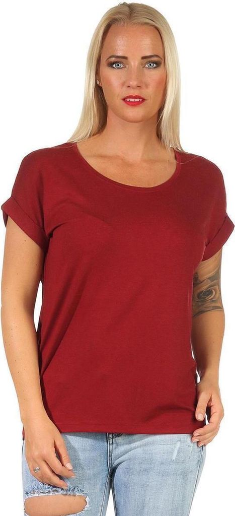 Damen T-Shirt Shirts Kurzarm Sommer, Dunkelrot M