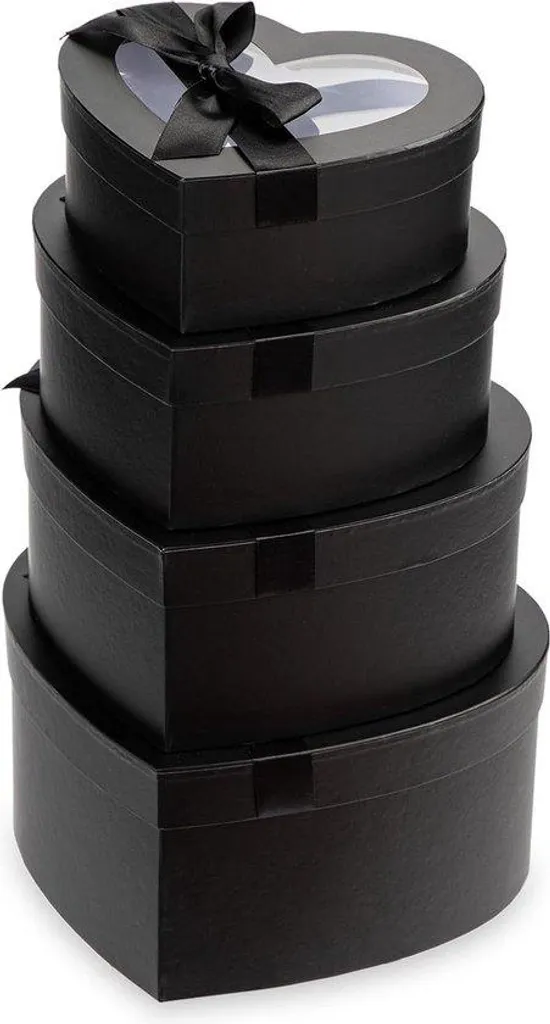 Lot 4 Boîtes Cœur Noires - Emballage Cadeau Élégant avec Couvercle Voir-à-travers