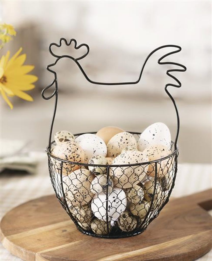 Eierkorb "Henne" aus Metall, schwarz, Ø 17 cm, Eier Sammelkorb, Tischdeko, Metallkorb, Osterdeko