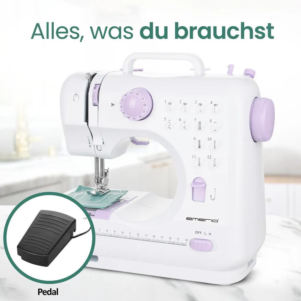 Machine à coudre robuste Emerio 12 programmes contre coutures fragiles