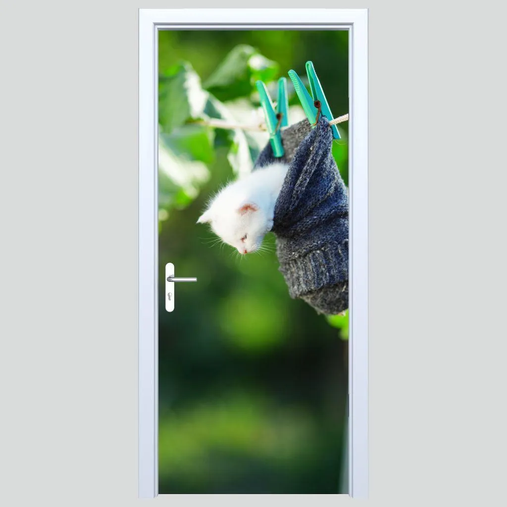 Adesivo Porta in Tessuto 216PD Gattino con Cappello - Decorazione Casa