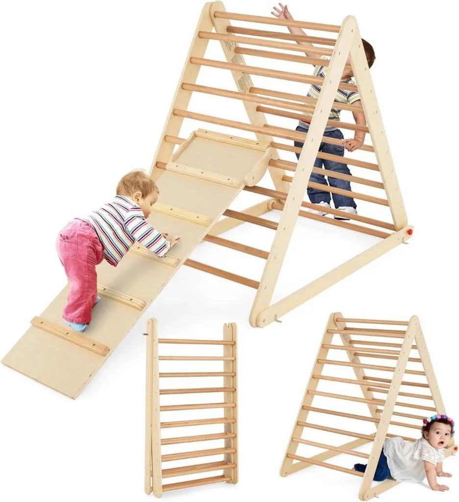 Triangle d'escalade pliable : solution motricité gain de place bois