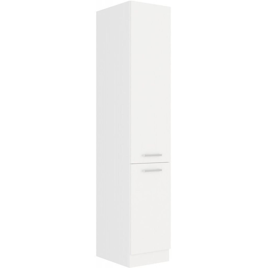 A tall, narrow white cabinet with two doors and two handles, shown against a white background.