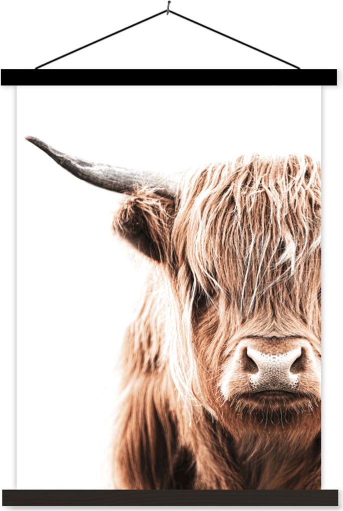 MuchoWow Textilposter Schottisches Hochlandrind - Kuh - Weiß 120x160 cm mit schwarzem Rahmen - Magnetischer