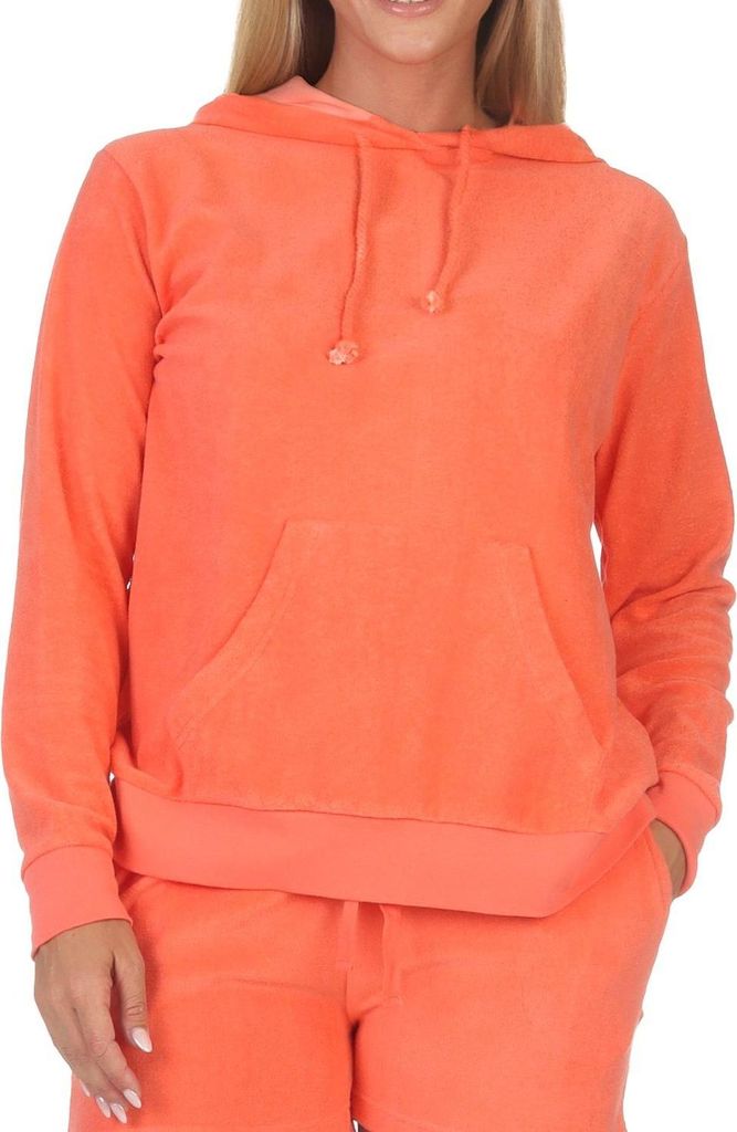 Damen langarm Frottee Schlafanzug Oberteil Hoodie Mix & Match – ideal zu kombinieren ; orange , 36