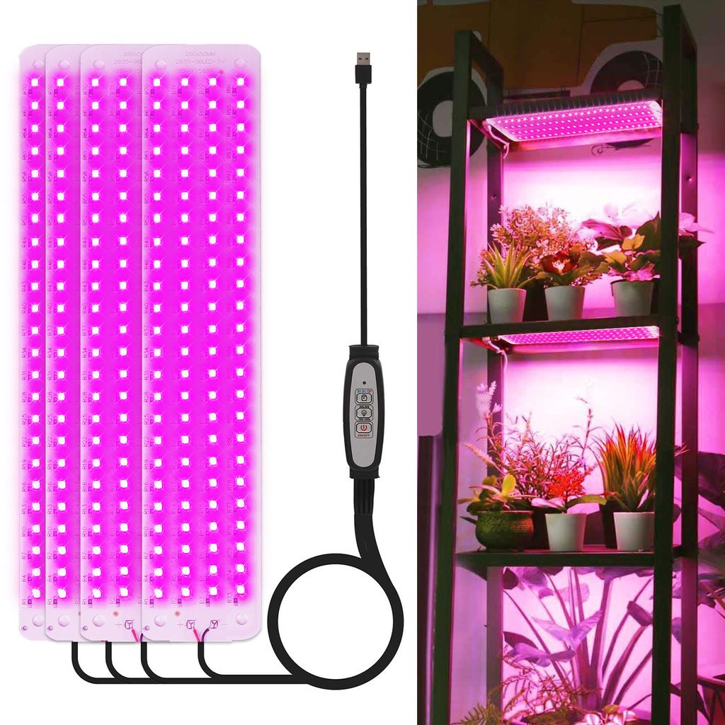 384 LED Pflanzenlampe Vollspektrum Pflanzenlicht Dimmbar Gewächshaus Zimmerpflanzen Wachstumslampe Grow Lampe mit Timer, 4 Panel