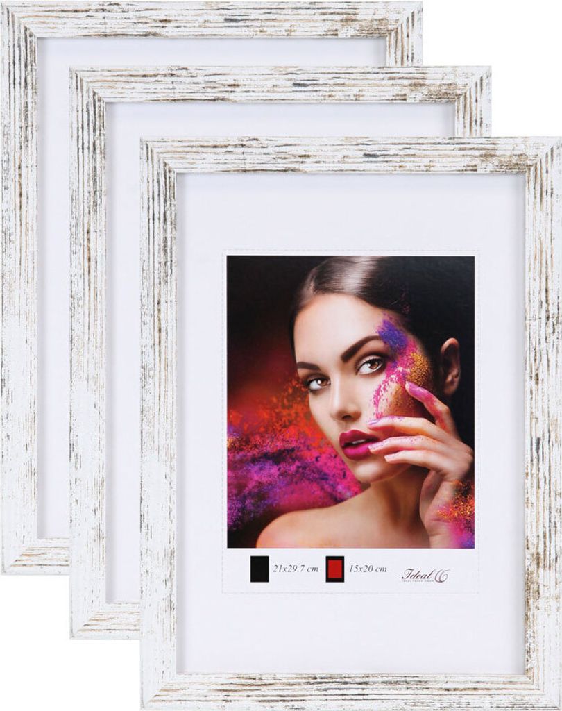 2er 3er 5er Set Holz Bilderrahmen Lifestyle Plexi Foto Rahmen Collage Wanddeko Poster HR-25 - Farbe: 3er Pack Shabby Weiß | Format: 20x30