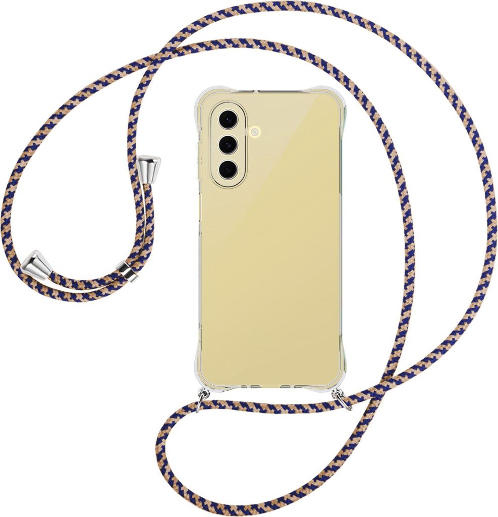 Handykette Backcover-Schutzhülle mit Band (Metall silberfarben) für Samsung Galaxy A26 5G - blau+beige