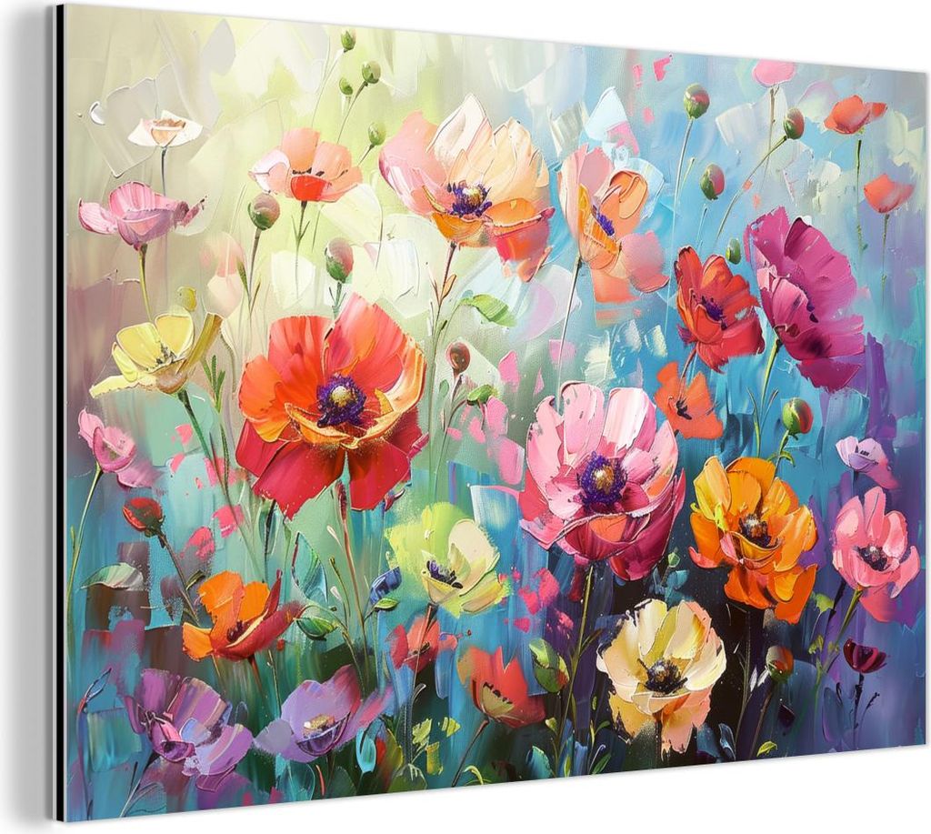 MuchoWow Wanddekoration Metall Metallbild Wandkunst 150x100 cm Blumen - Bunt - Aquarelle - Natur - Sommer MuchoWow Aluminium Gemälde - Alu Dibond ...