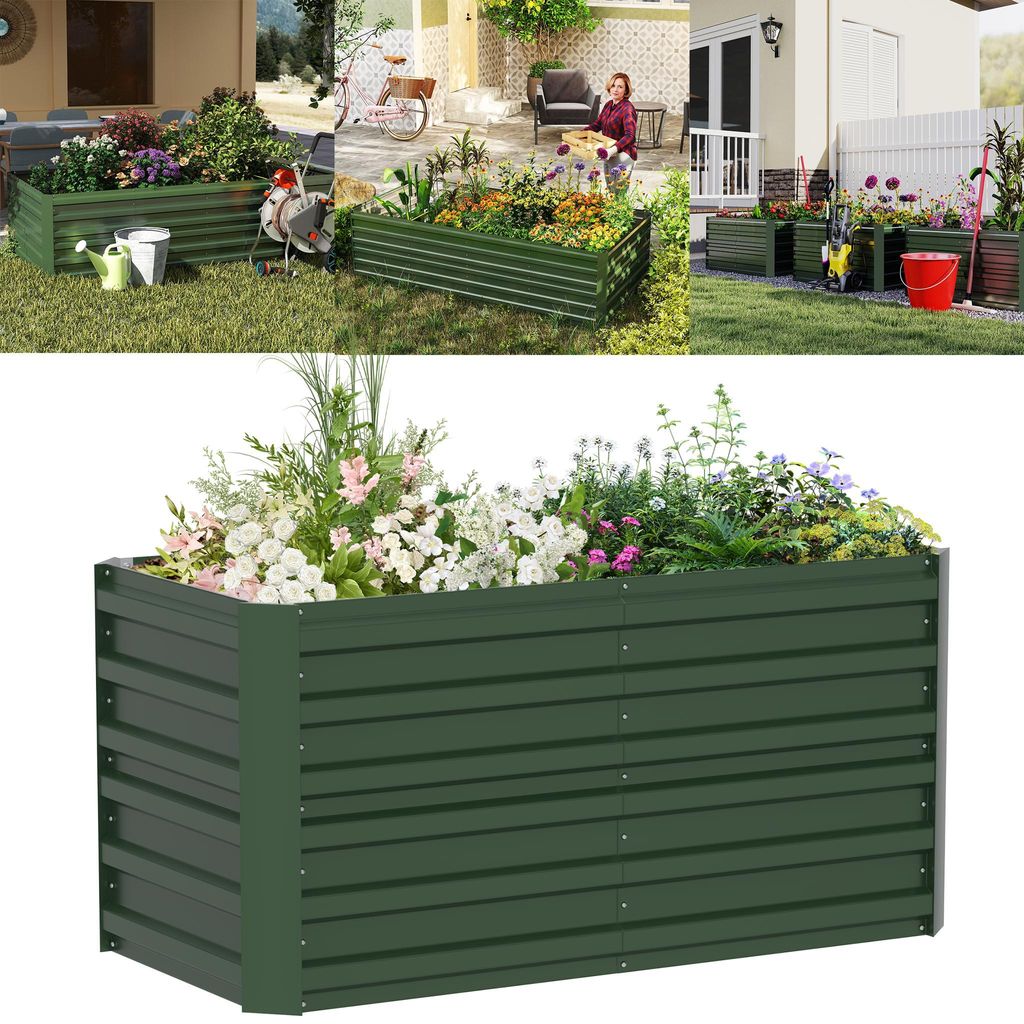 XINZI Hochbeet Metall Verzinktes Gartenbeet aus Stahl, rostfrei & wetterfest, Pflanzkasten für Garten & Balkon, 180x90x58 cm Rechteckig Grün