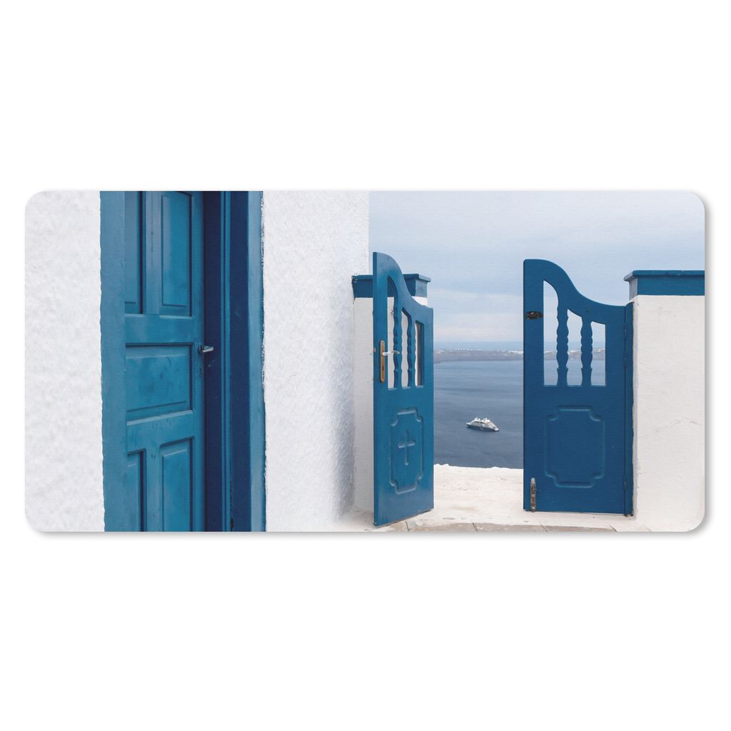 MuchoWow Mauspad Mousepad Tür - Blau - Weiß - Architektur 60x30 cm - Mousepads - Maus Mat - Pad - Mausunterlage - Nachhaltig