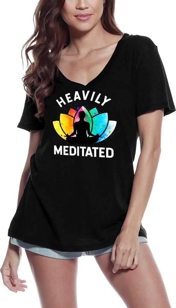 Damen Grafik T-Shirt V-Ausschnitt Stark meditiert - spirituelles Yoga – Heavily Meditated - Spiritual Yoga – Öko-Verantwortlich Vintage Jahrgang