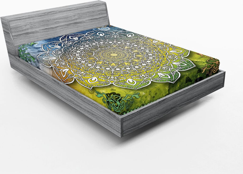 ABAKUHAUS Ethnisch Spannbetttuch, Mystische Asiatische Mandala Chakra Karma Ruhe und Harmonie Inspiration Muster, 160 x 200 cm, Mehrfarbig