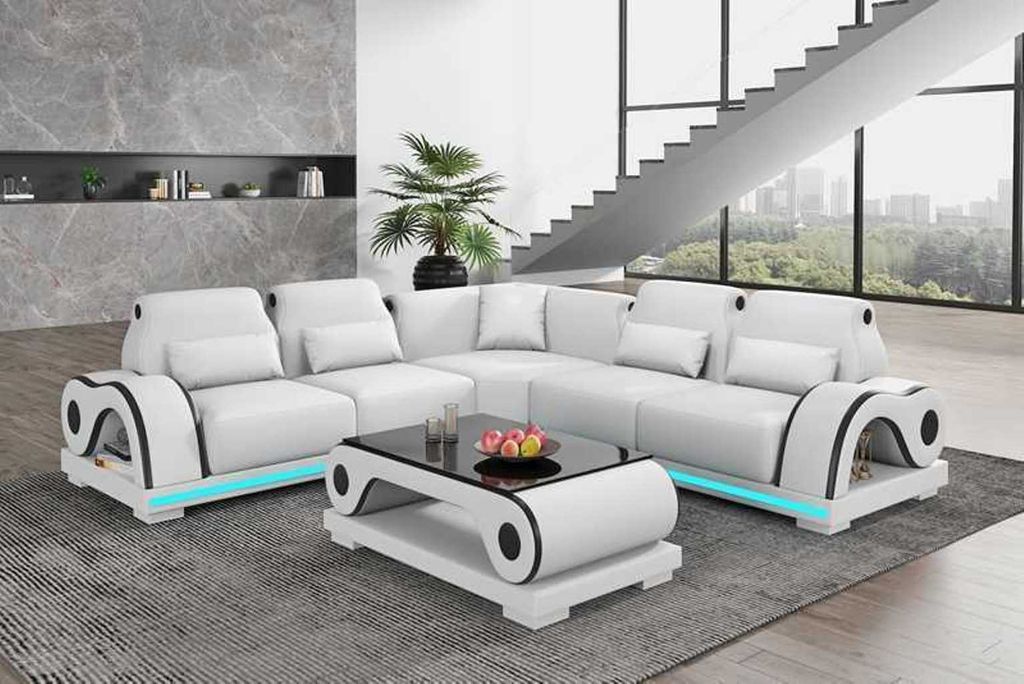 Ecksofa Ledersofa L Form Couch Sofa Blau Luxus Moderne Eckgarnitur Couchen JVmoebel