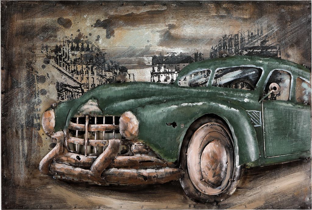Wandbild Metallbild 3d-Bild Oldtimer Cyan 120x80x6cm Relief Unikat handgefertigt