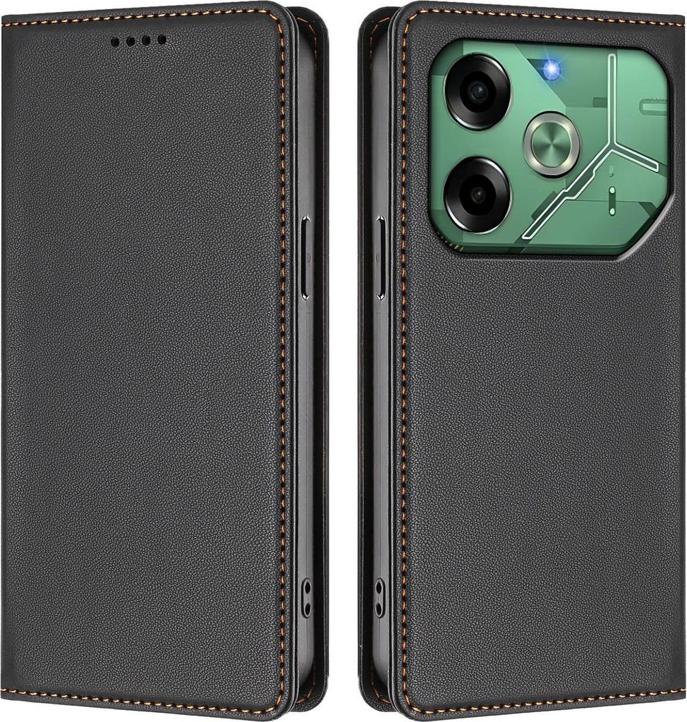 Handyhülle für Tecno Pova 6 Pro 5G, Kunstleder Klapphülle Stoßfeste Magnetische Hülle mit Ständer Schwarz