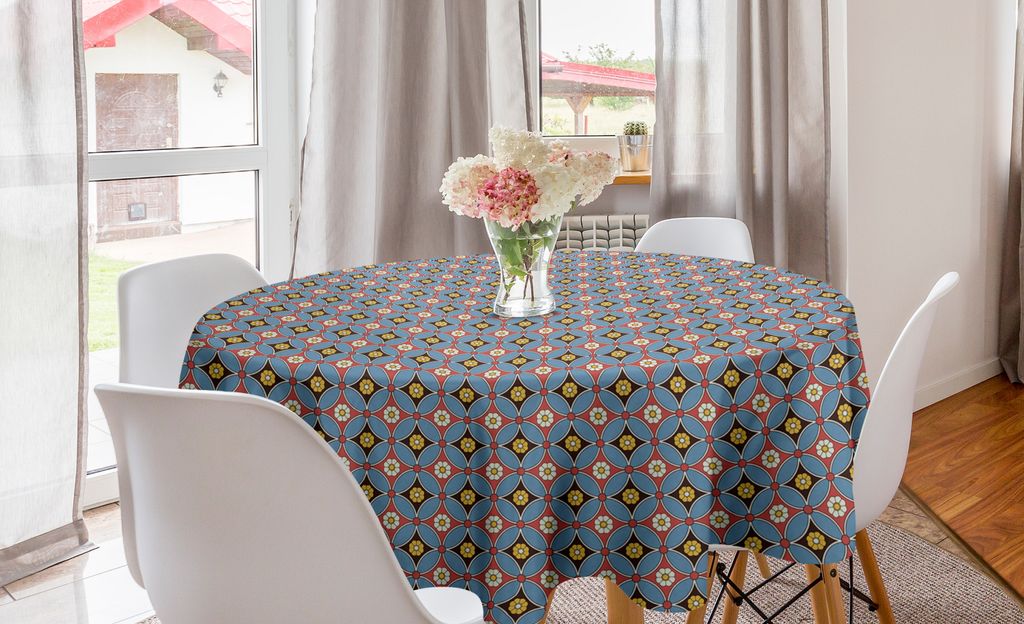 ABAKUHAUS marokkanisch Runde Tischdecke, Arabesque Mosaik-Motiv, Kreis Tischdecke Abdeckung für Esszimmer Küche Dekoration, 150 cm, Mehrfarbig