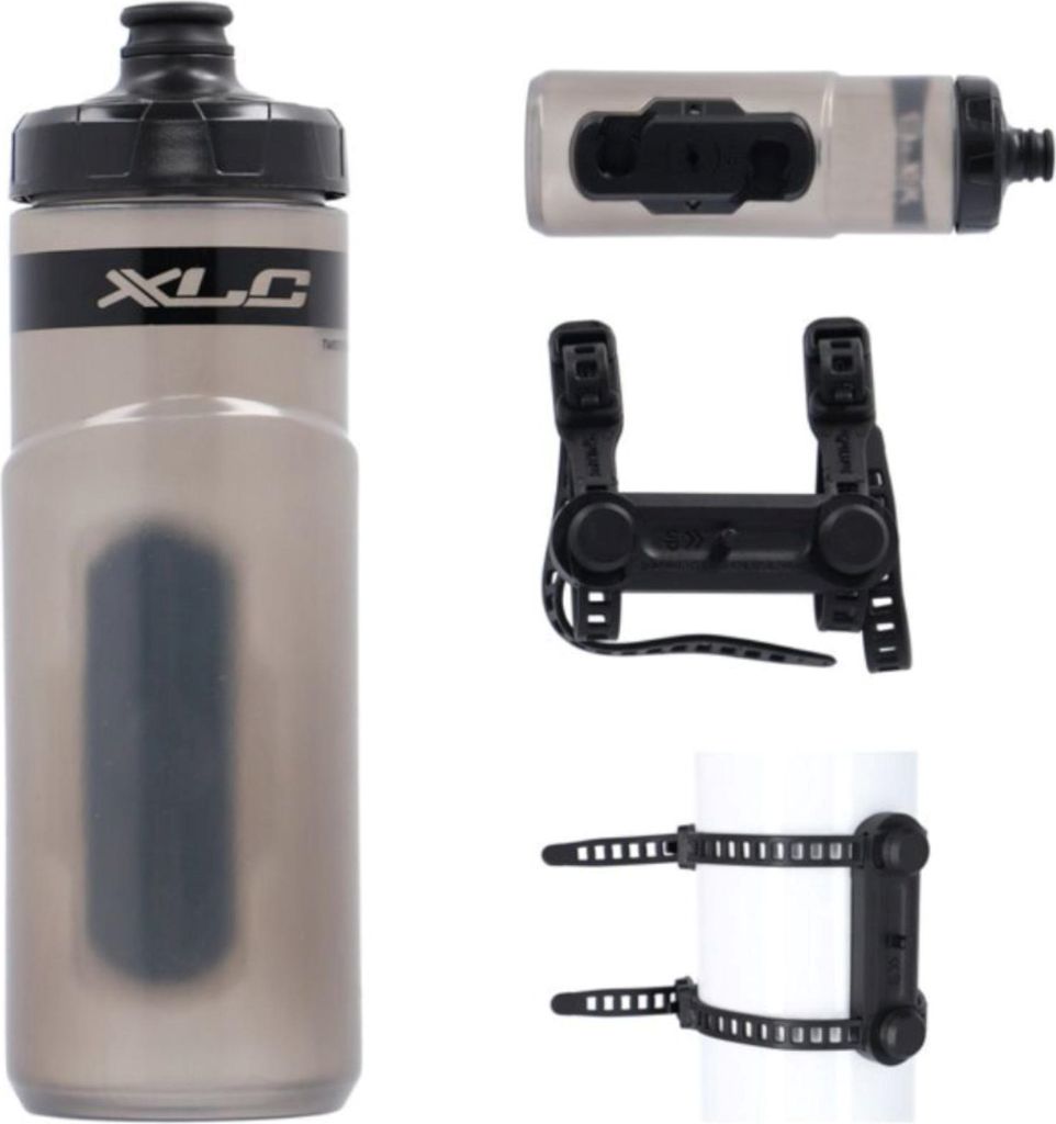 XLC WB-K07 Fidlock Trinkflasche 600 ml mit Fidlock uni base Adapter, schwarz/rauch (1 Set)
