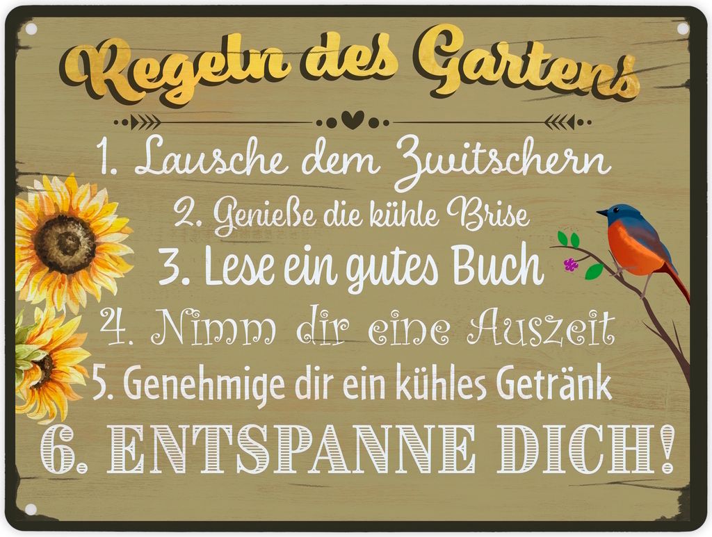 Regeln des Gartens Metallschild im rustikalen Stil