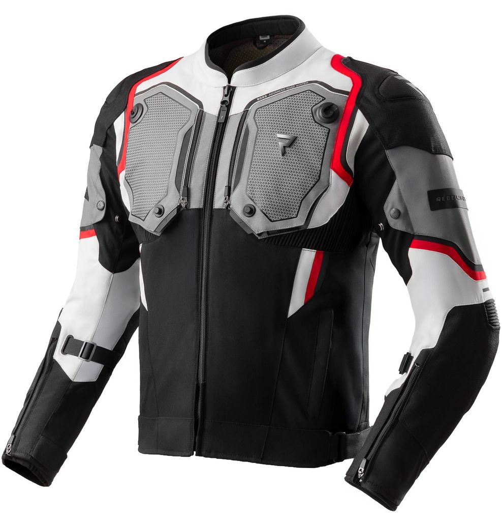 Rebelhorn Borg 2 wasserdichte Motorrad Textiljacke, schwarz/grau/rot, XS