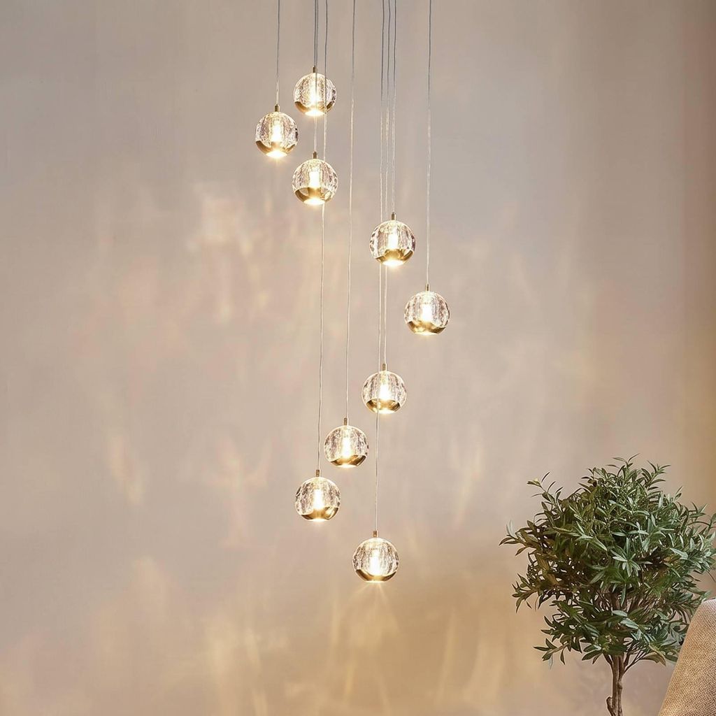 Lucande LED-Hängelampe Hayley, Ø 40 cm, 9-flg., gold, Glas Produktbild 