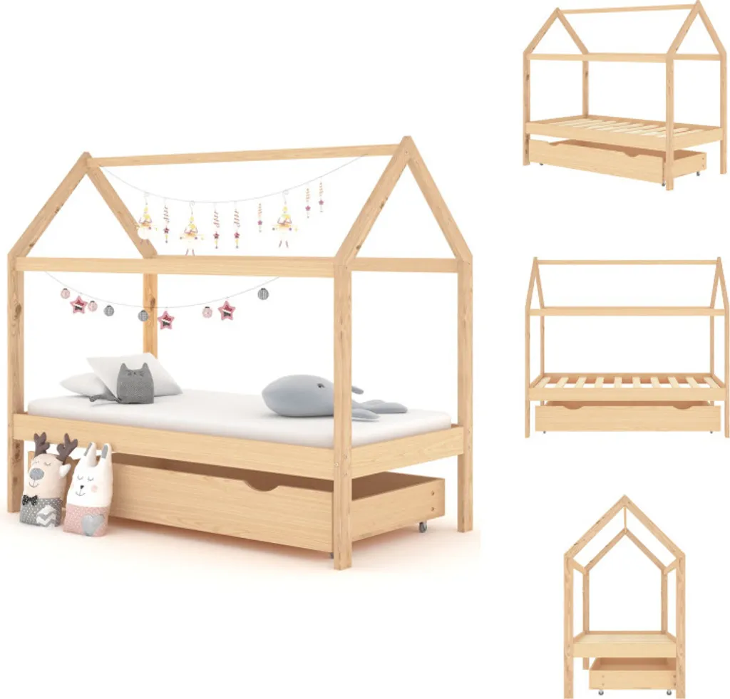 Lit cabane enfant 80x160 cm bois massif avec grand tiroir de rangement