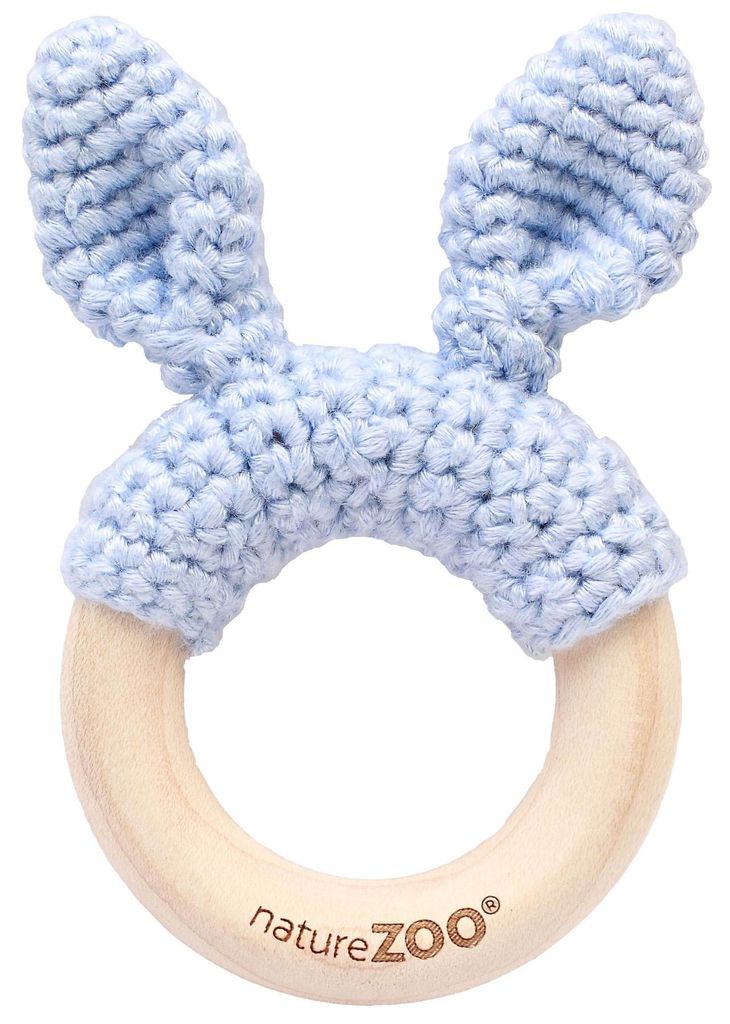 natureZOO Beißring Hellblau Greifling 10 cm Ahornholz aus Bambusgarn