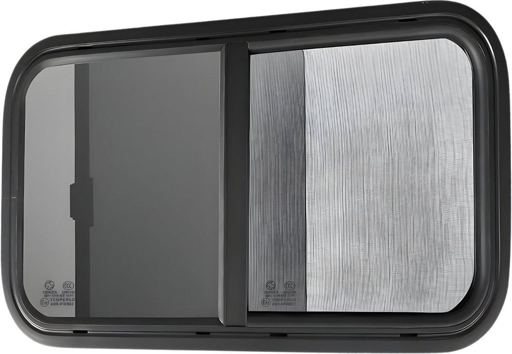 RV Schiebefenster 92 cm für Camper – Wohnmobil Fenster mit Fliegengitter & Getöntem Glas – Aluminium Schwarz