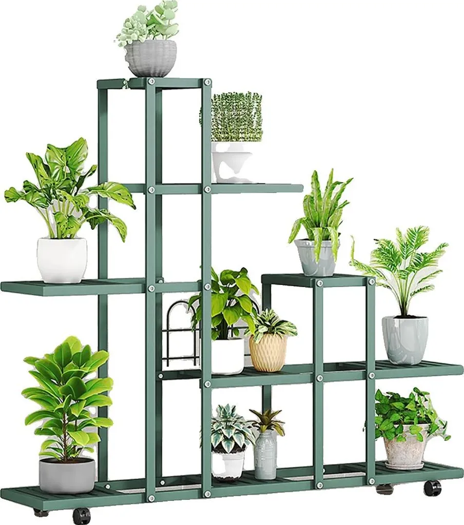 Support plantes multicouche portable H9036 Vert - Structure métal durable