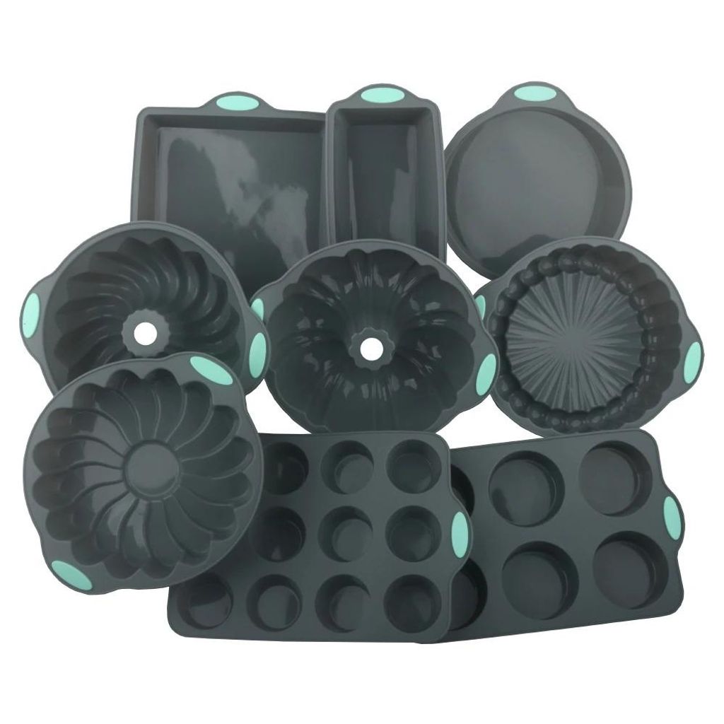 9er-Set Silikon-Backformen – Antihaft, rund & eckig, Produktbild 