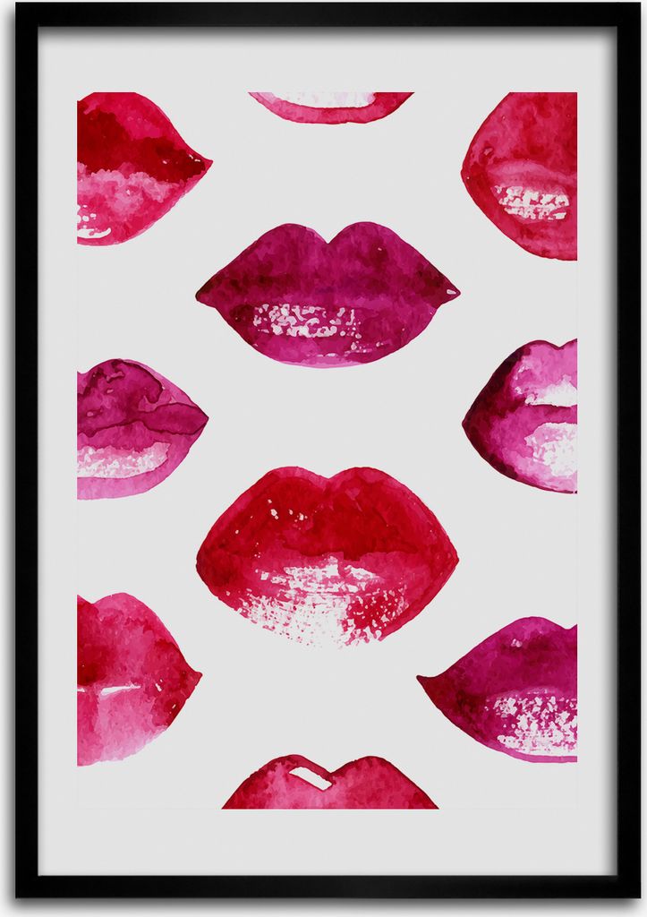 Bild - Bilderrahmen - 50 cm x 70 cm - MDF - Rahmen - Wandkunst Rote Lippen