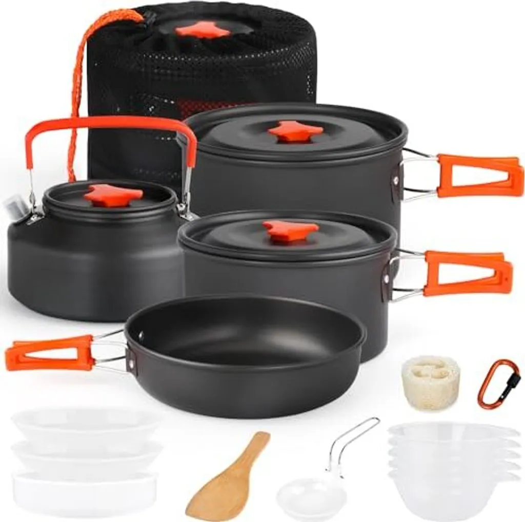 Gutsdoor 16 Pcs Camping Cookware Set: Hard Anodized Aluminum Kit