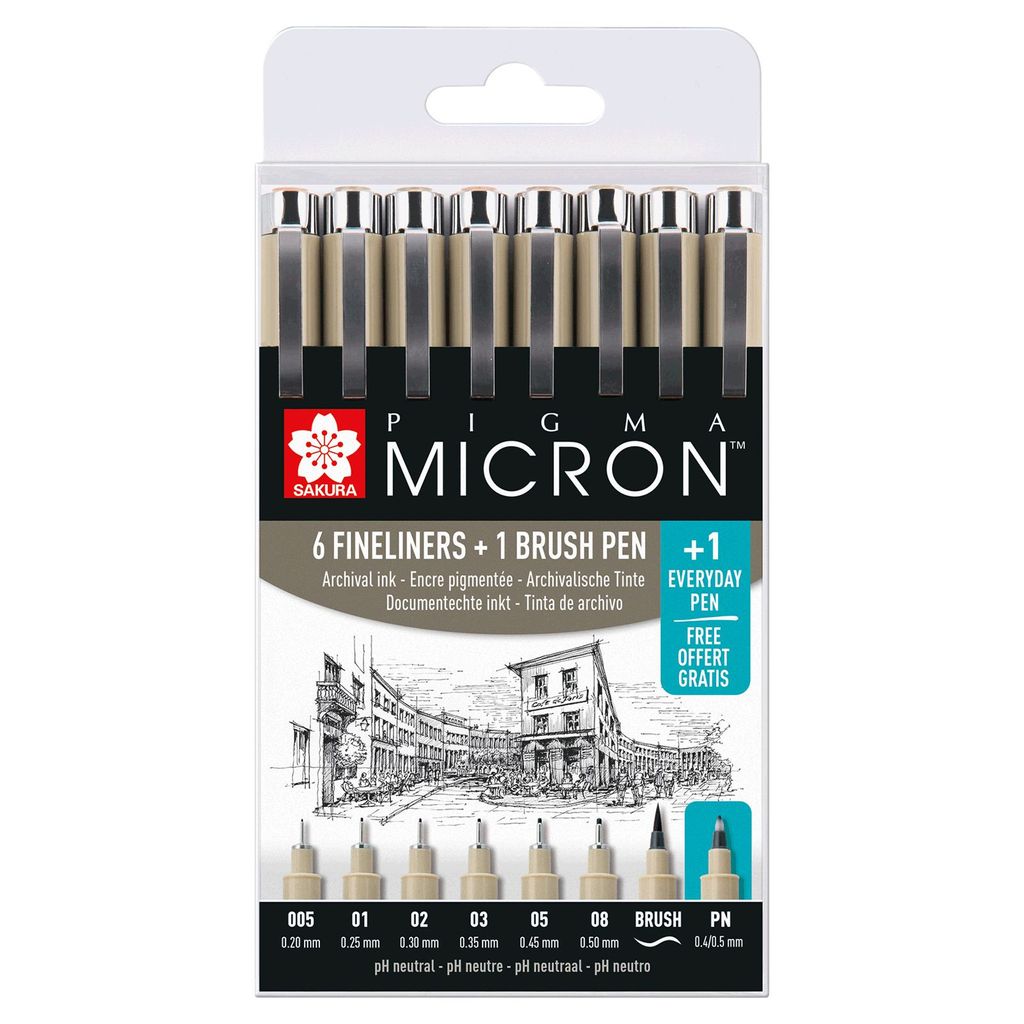 Sakura Fineliner Etui - Pigma Micron Promotion Set schwarz 8-teilig