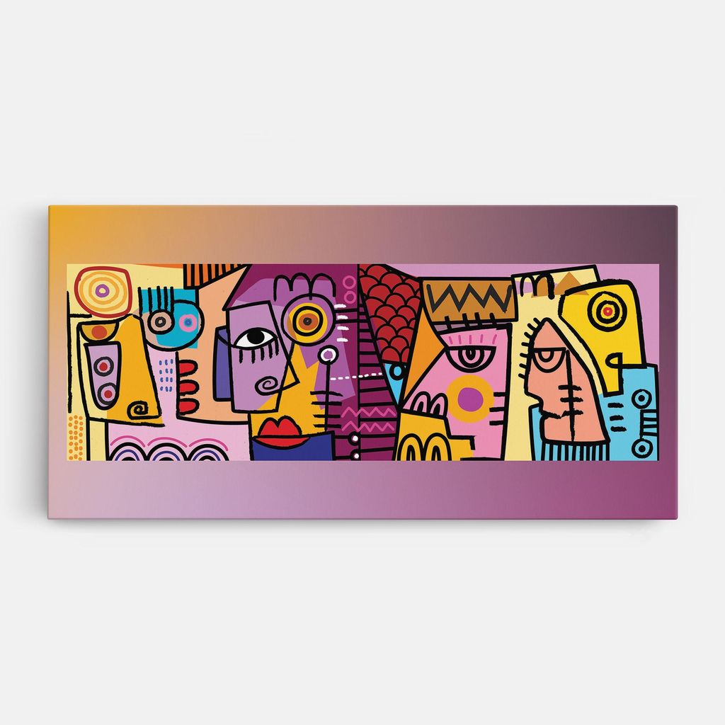 ARTHUB Leinwandbild 50x100 cm, Face Group Purple | Wohnzimmerdekoration, Hängende Bilder, Wanddekoration, Heimdekoration, Moderne, Collagen