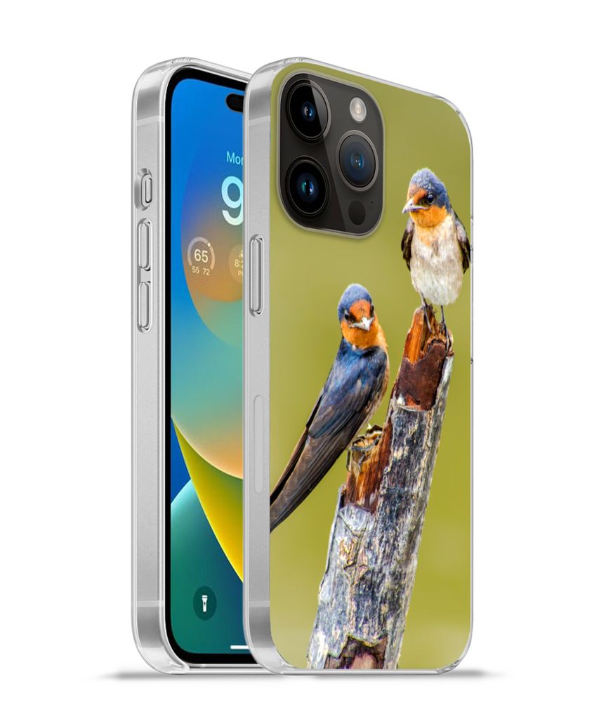 MuchoWow Handyhülle Schutzhülle Hülle für Apple iPhone 14 Pro - Softcase Vögel - Zweig - Porträt Silikon Softcase Handy Hülle - Umschlag