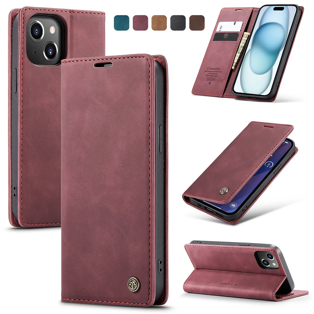 Offerta Custodia iPhone 15 Rosso Retrò Ecopelle Stand Antiurto
